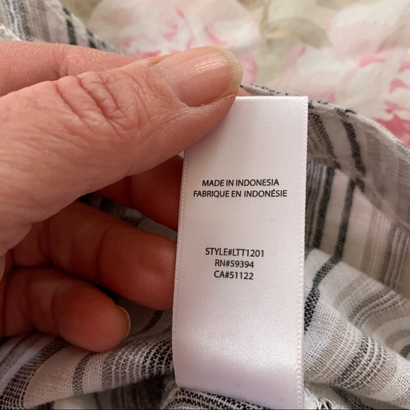 Beach Lunch Lounge Linen Blend Tank Folk Embroidered stripes gray Size Large - Picture 3 of 5